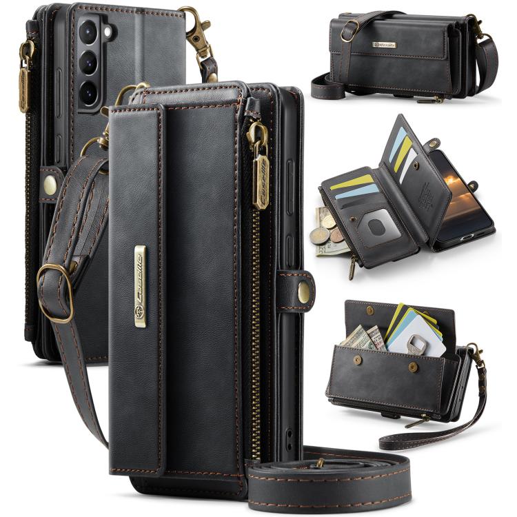 CaseMe RFID Blocking Zipper Wallet PU Leather Phone Case with Crossbody Strap - For Samsung Galaxy S21+ / S21 Ultra / S20 FE / S20 Ultra
