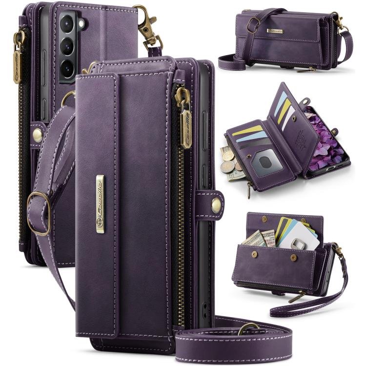 CaseMe RFID Blocking Zipper Wallet PU Leather Phone Case with Crossbody Strap - For Samsung Galaxy S21+ / S21 Ultra / S20 FE / S20 Ultra