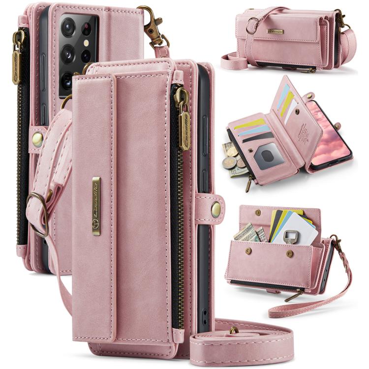 CaseMe RFID Blocking Zipper Wallet PU Leather Phone Case with Crossbody Strap - For Samsung Galaxy S21+ / S21 Ultra / S20 FE / S20 Ultra