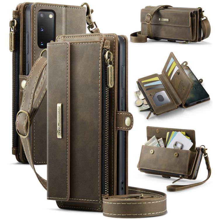 CaseMe RFID Blocking Zipper Wallet PU Leather Phone Case with Crossbody Strap - For Samsung Galaxy S20+ / S20 / S25 / S24 / S25+ / S24+