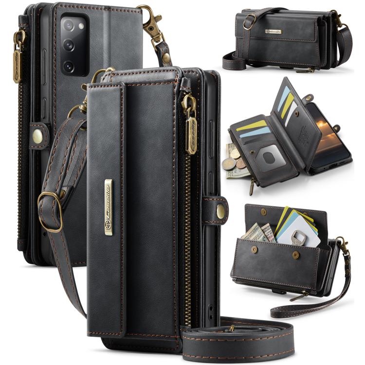 CaseMe RFID Blocking Zipper Wallet PU Leather Phone Case with Crossbody Strap - For Samsung Galaxy S21+ / S21 Ultra / S20 FE / S20 Ultra