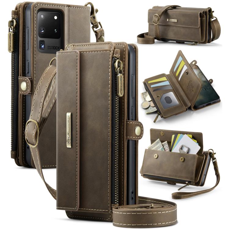CaseMe RFID Blocking Zipper Wallet PU Leather Phone Case with Crossbody Strap - For Samsung Galaxy S21+ / S21 Ultra / S20 FE / S20 Ultra