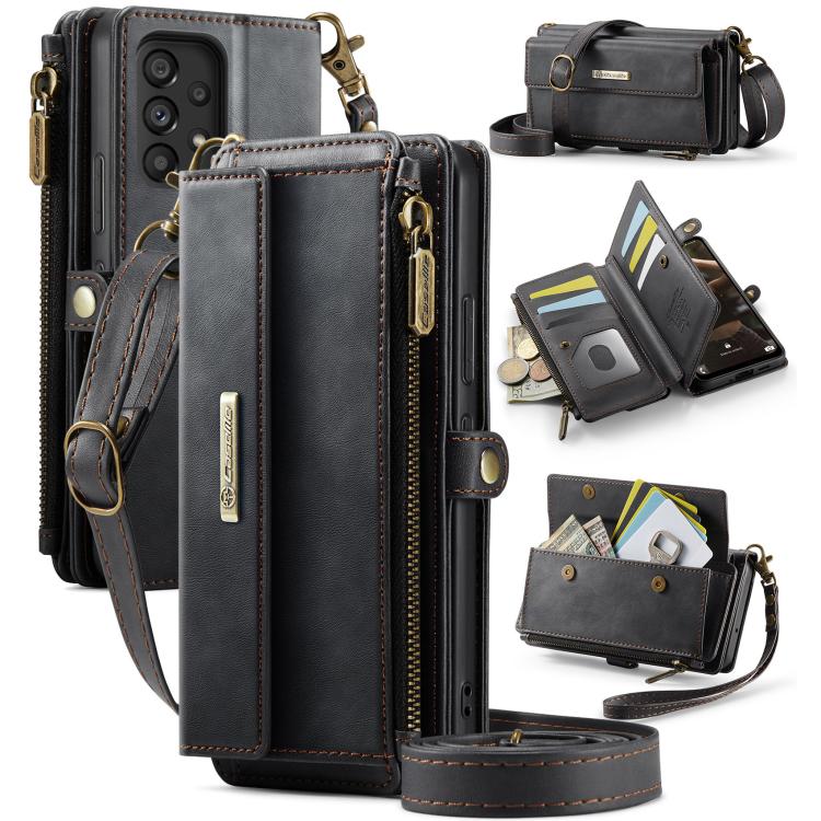 CaseMe RFID Blocking Zipper Wallet PU Leather Phone Case with Crossbody Strap - For Samsung Galaxy S21 FE / A52 / A53 / S21