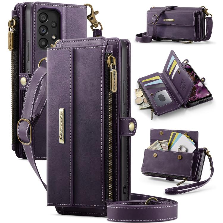 CaseMe RFID Blocking Zipper Wallet PU Leather Phone Case with Crossbody Strap - For Samsung Galaxy S21 FE / A52 / A53 / S21