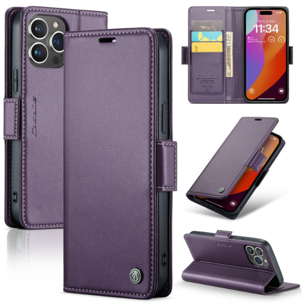 CaseMe Butterfly Buckle Litchi Texture RFID Anti-theft Wallet Case - For iPhone 15 Pro Max - mosaccessories