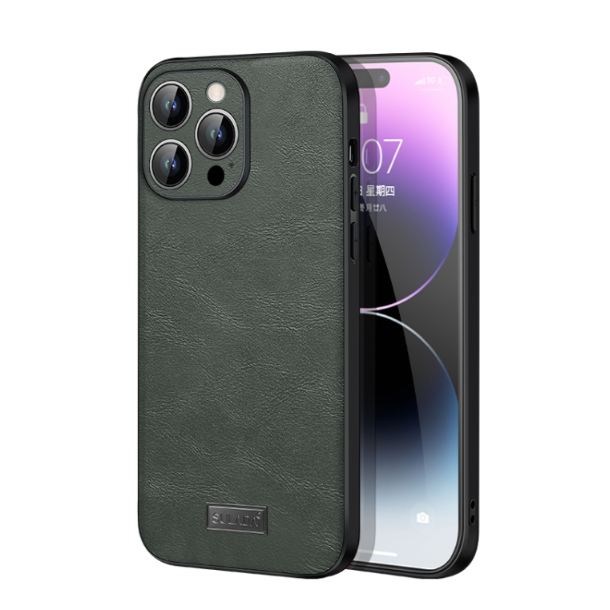 Sulada Shockproof TPU + Handmade Leather Phone Case - For iPhone 15 Pro - mosaccessories