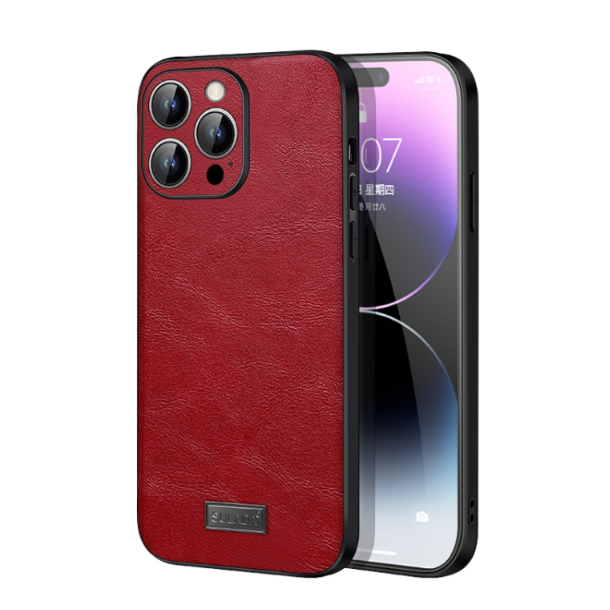 Sulada Shockproof TPU + Handmade Leather Phone Case - For iPhone 15 Pro - mosaccessories