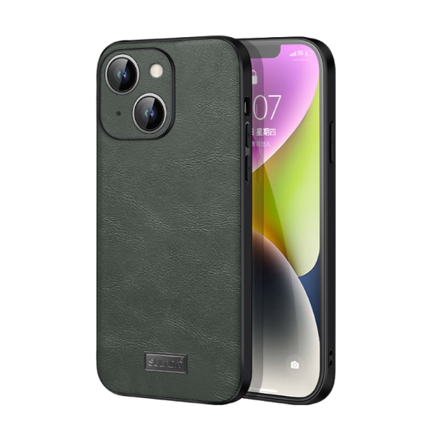 Sulada Shockproof TPU + Handmade Leather Phone Case - For iPhone 15 Plus - mosaccessories