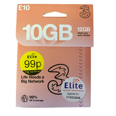 Three Pay As You Go Sim Card £10 - mosaccessories.co.uk