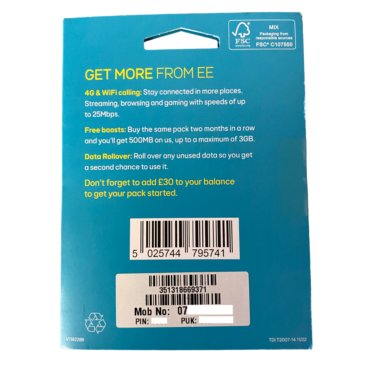 EE Pay As You Go Sim Card - £30 Subscription Pack Back - MosAccessories.co.uk