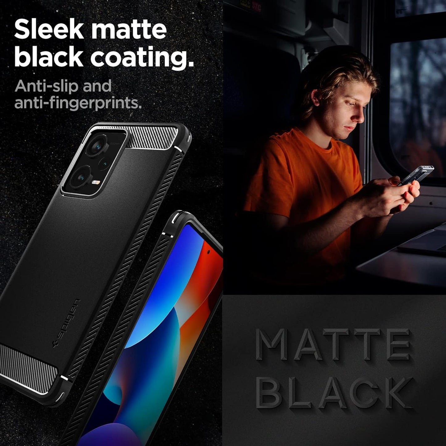 Spigen Rugged Armor Matte Black Case - For Xiaomi Redmi Note 12 Pro+