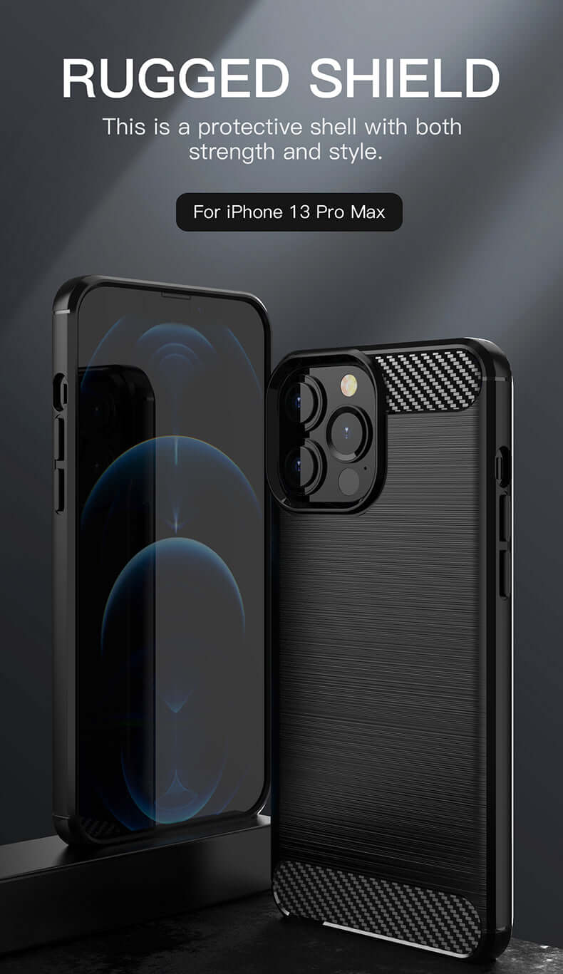 Carbon Fibre Rugged Armour TPU Black Case - For iPhone 13 Pro Max - mosaccessories