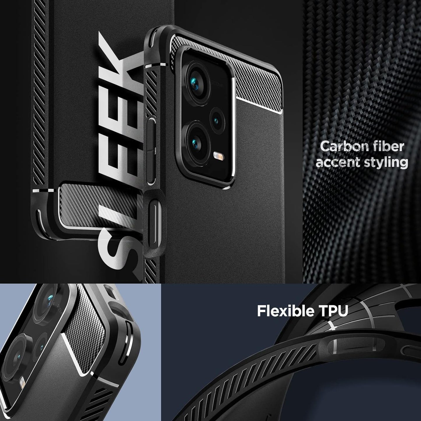 Spigen Rugged Armor Matte Black Case - For Xiaomi Redmi Note 12 Pro+