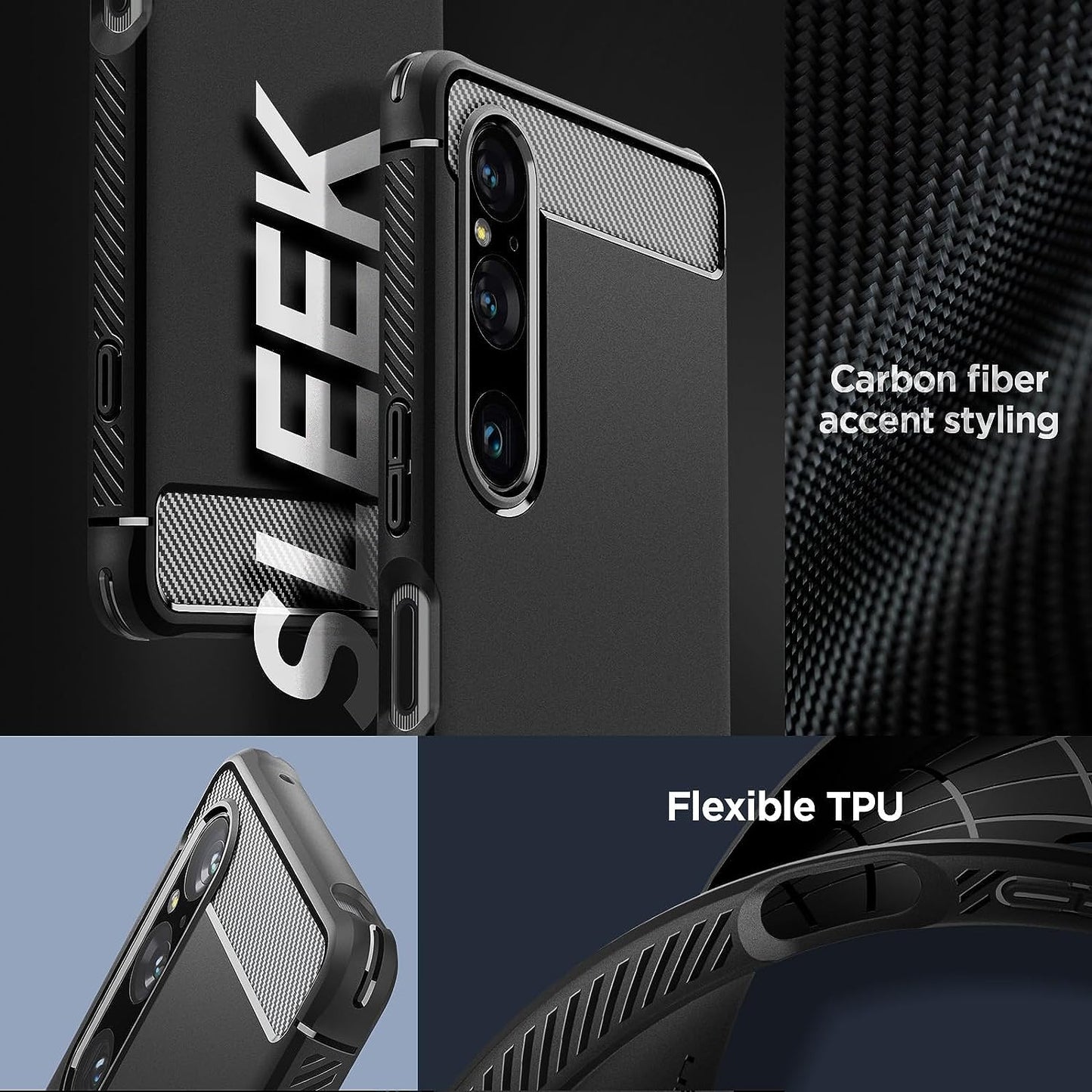 Spigen Rugged Armor Matte Black Case - For Sony Xperia 1 V - mosaccessories