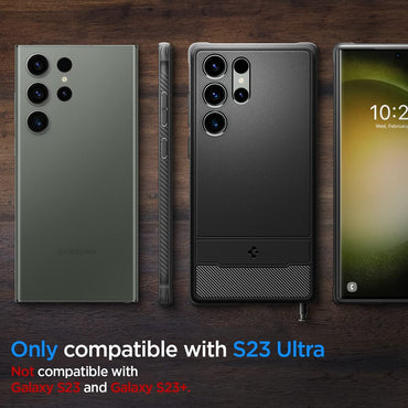 Spigen Rugged Armor Matte Black Case - For Samsung Galaxy S23 Ultra - mosaccessories