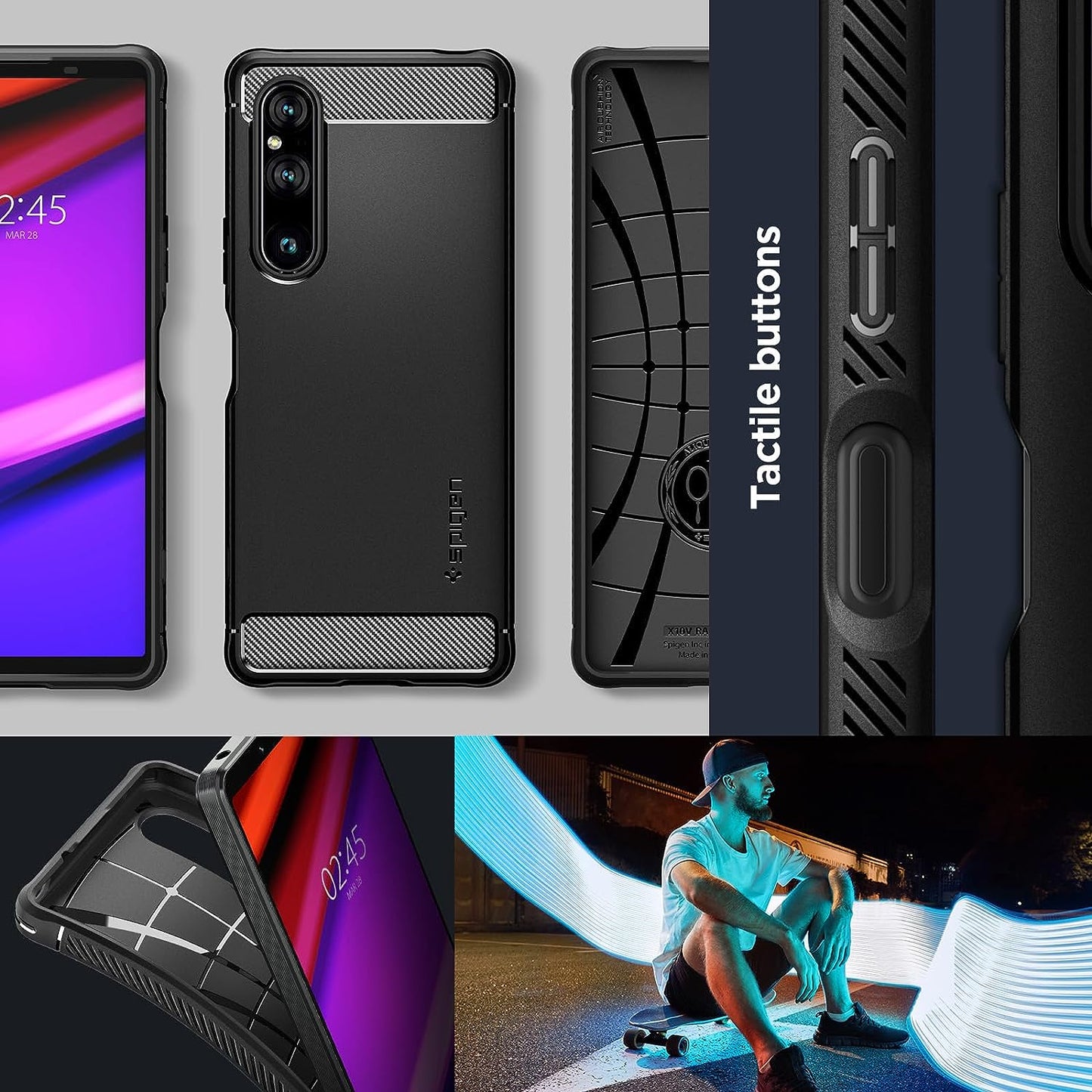 Spigen Rugged Armor Matte Black Case - For Sony Xperia 1 V - mosaccessories