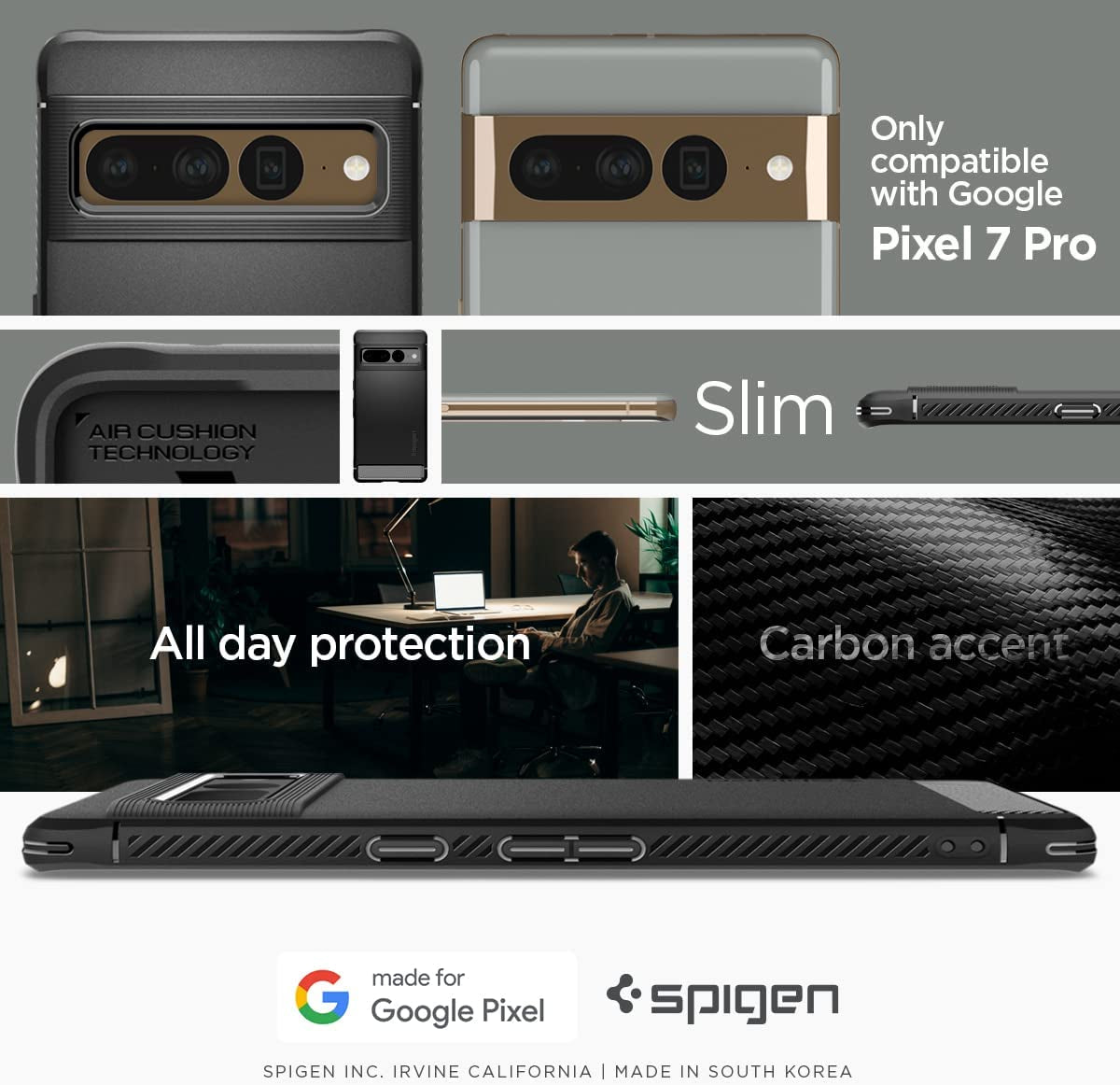 Spigen Rugged Armor Matte Black Case - For Google Pixel 7 Pro - mosaccessories