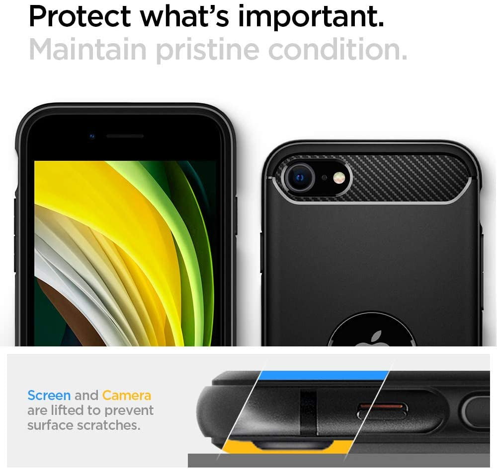 Spigen Rugged Armor Matte Black Case - For iPhone SE (2022 / 2020) - mosaccessories