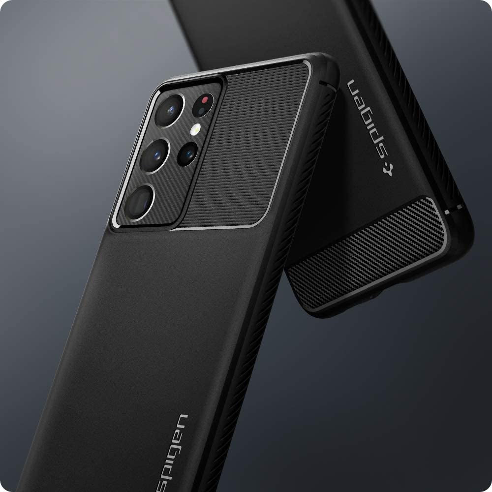 Spigen Rugged Armor Matte Black Case - For Samsung Galaxy S21 Ultra - mosaccessories