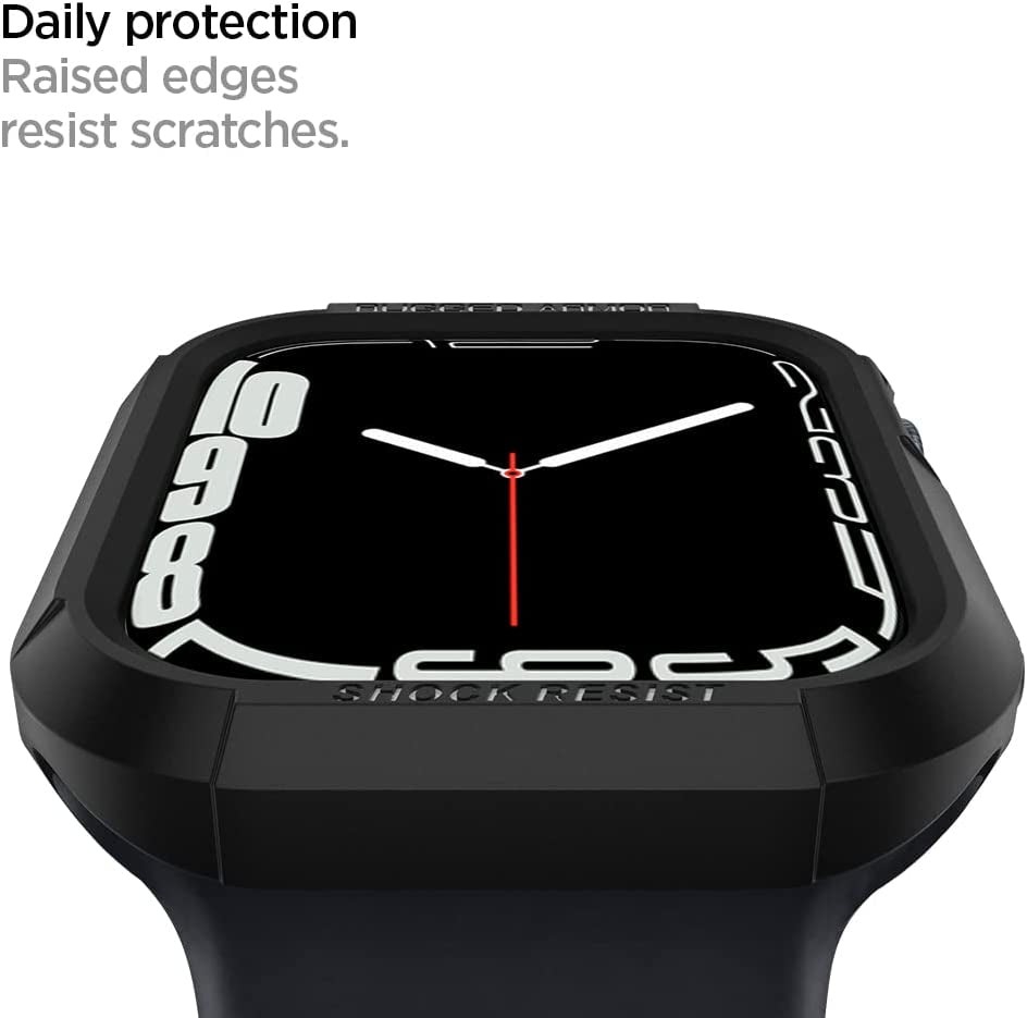 Spigen Rugged Armor Black Case - For Apple Watch Series 9/8/7 (45mm) and Series 6/SE/5/4 (44mm)