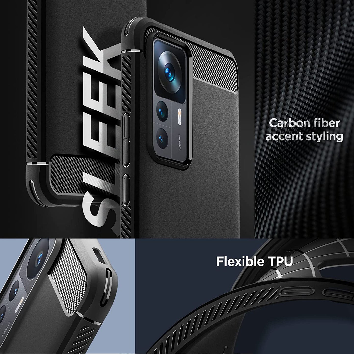 Spigen Rugged Armor Matte Black Case - For Xiaomi 12T / 12T Pro