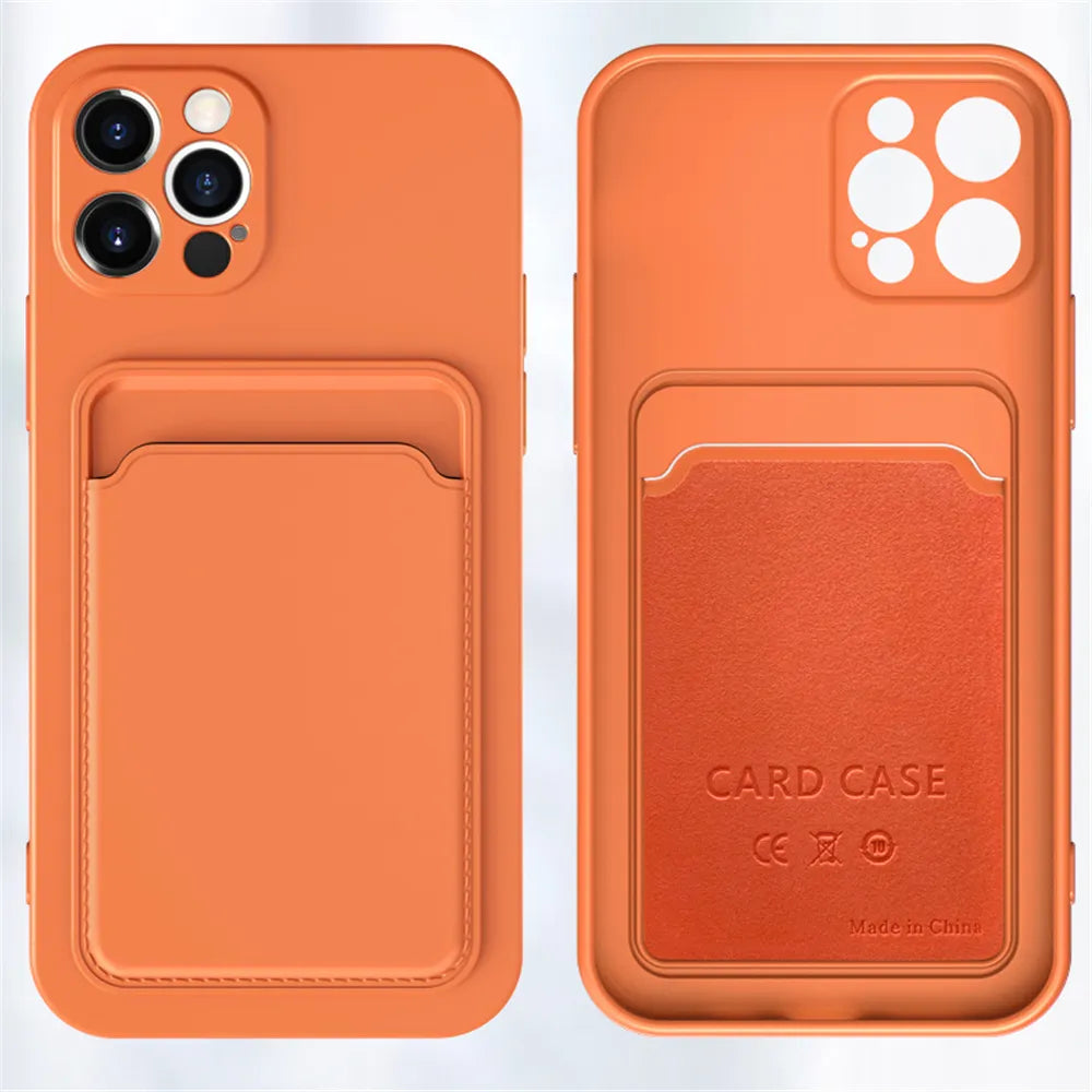 Liquid Silicone Black Case With Card Slot - For iPhone 12 - mosaccessories