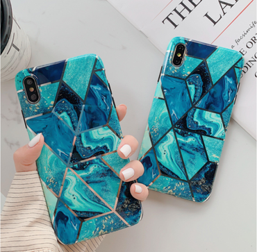 Marble Effect Soft TPU Blue Case - For iPhone X / Xs - mosaccessories