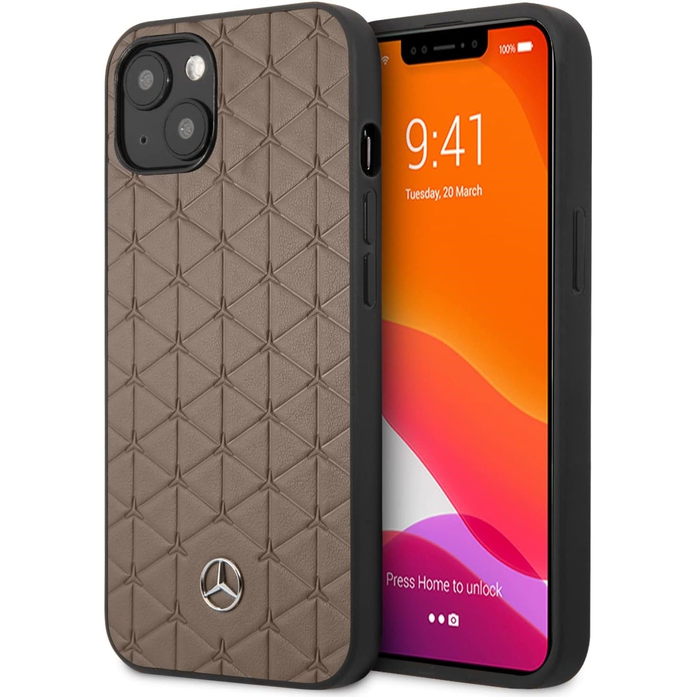 Mercedes-Benz Quilted Black with Mini Star Patterns Leather Protective Case - For iPhone 13 - mosaccessories