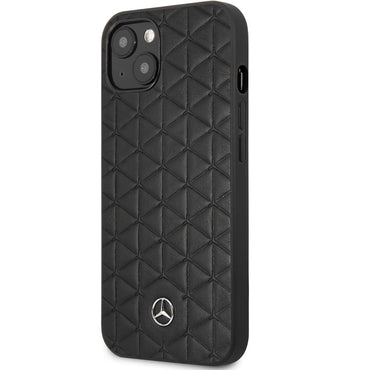 Mercedes-Benz Quilted Black with Mini Star Patterns Leather Protective Case - For iPhone 13 - mosaccessories