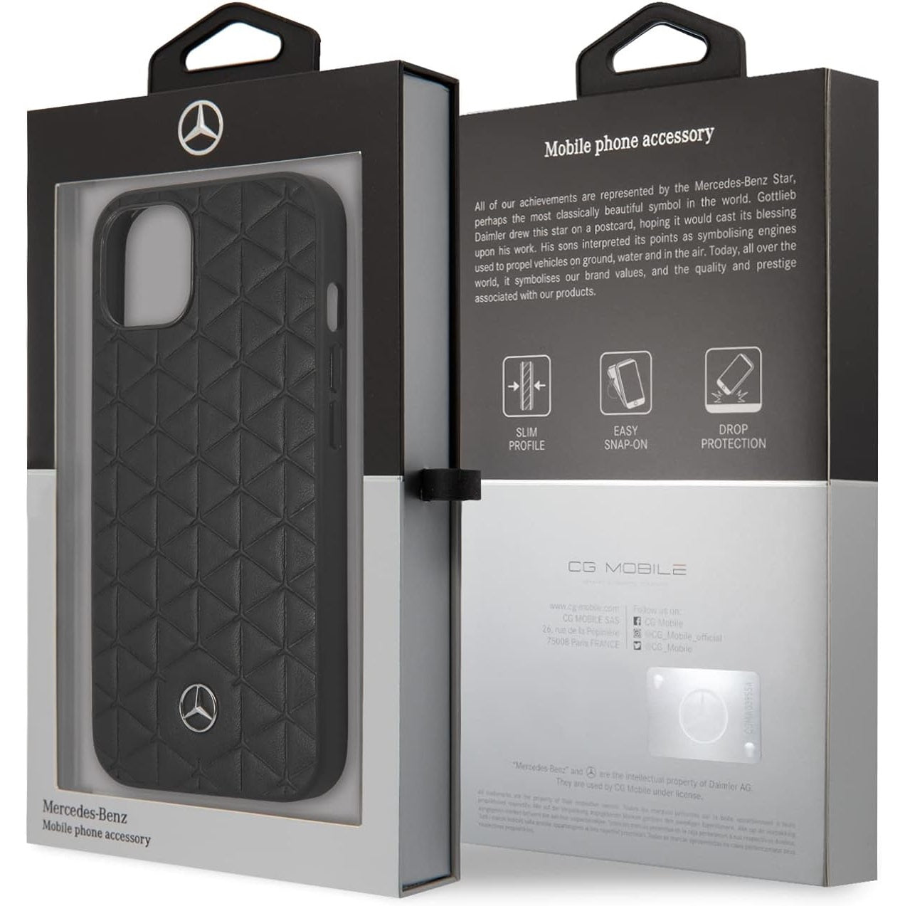 Mercedes-Benz Quilted Black with Mini Star Patterns Leather Protective Case - For iPhone 13 - mosaccessories
