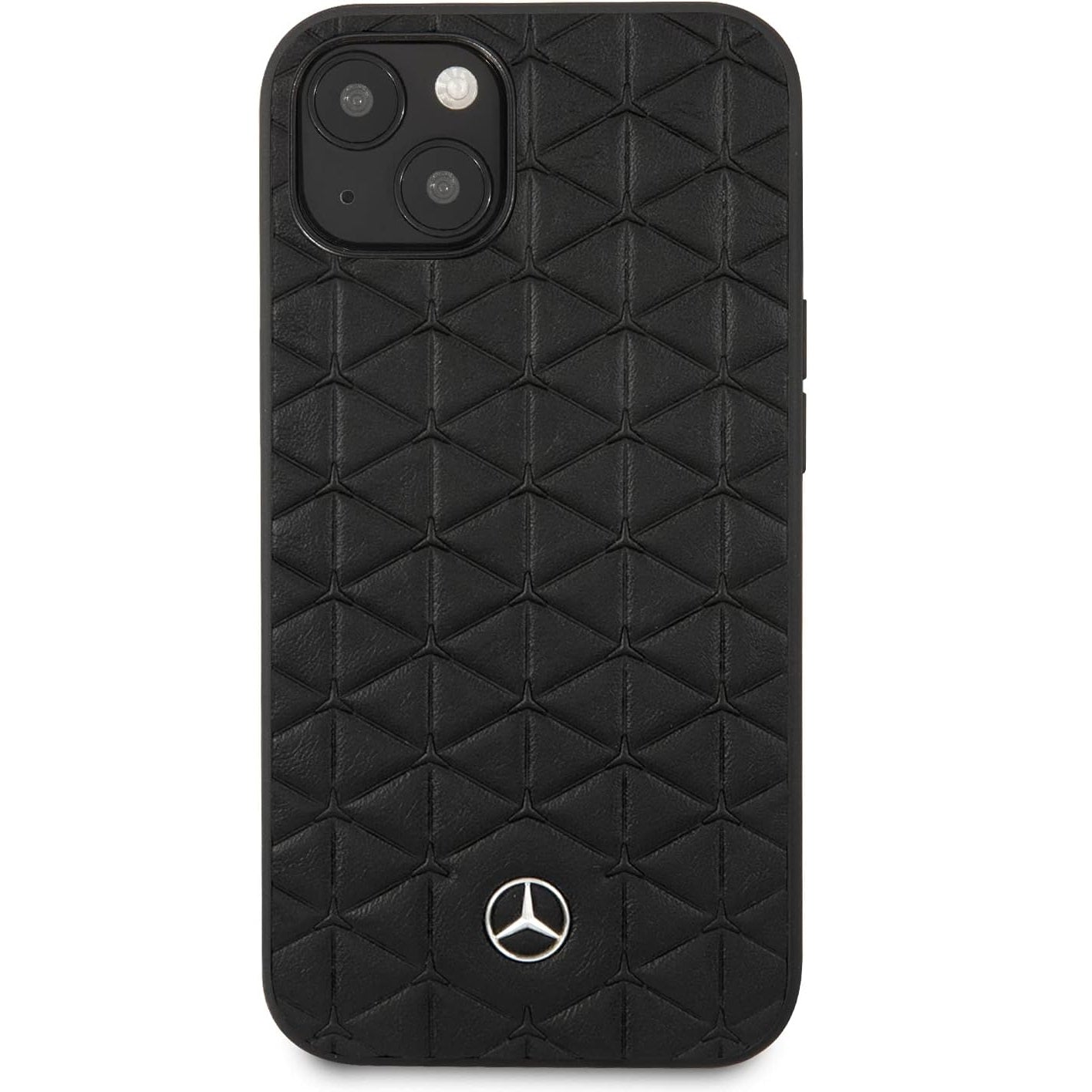 Mercedes-Benz Quilted Black with Mini Star Patterns Leather Protective Case - For iPhone 13 - mosaccessories