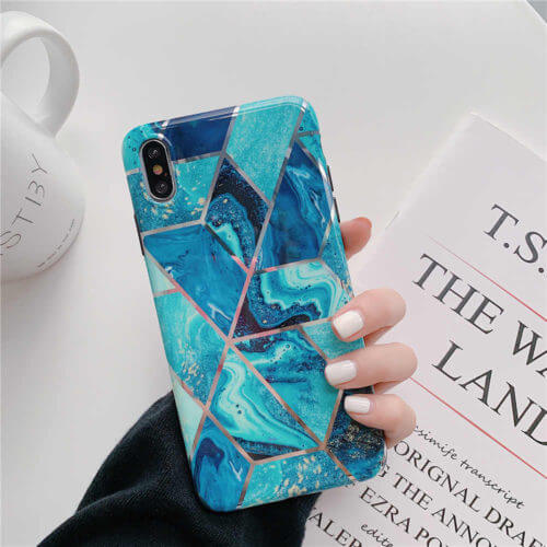 Marble Effect Soft TPU Blue Case - For iPhone X / Xs - mosaccessories