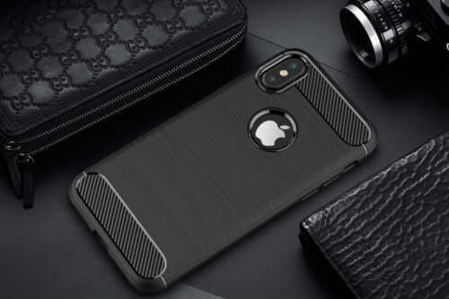 Carbon Fibre Brushed TPU Black Case - For iPhone Xs Max - mosaccessories