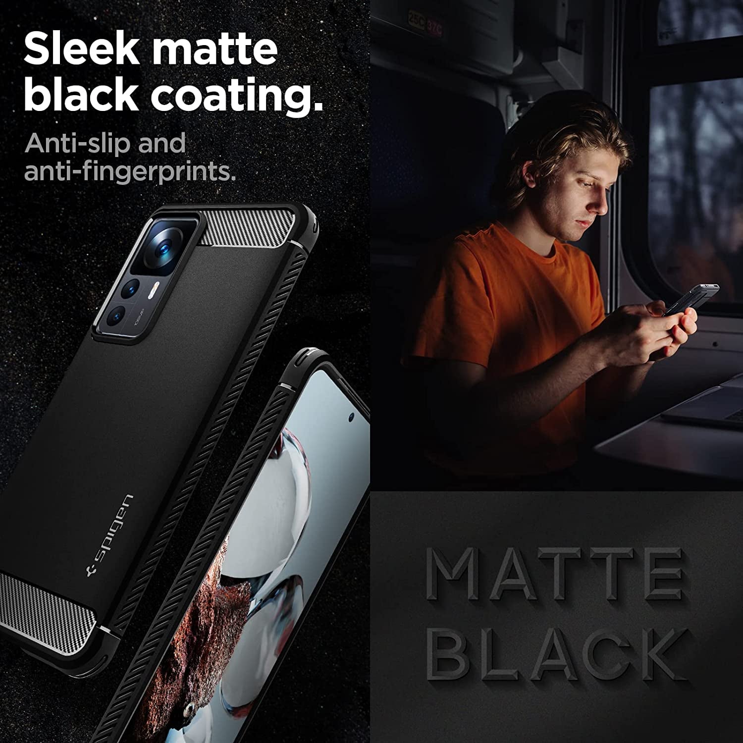Spigen Rugged Armor Matte Black Case - For Xiaomi 12T / 12T Pro