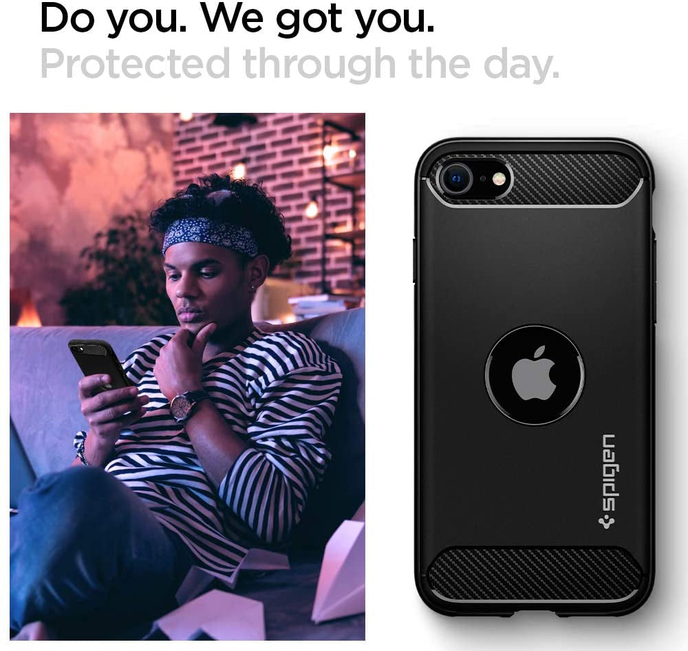 Spigen Rugged Armor Matte Black Case - For iPhone SE (2022 / 2020) - mosaccessories