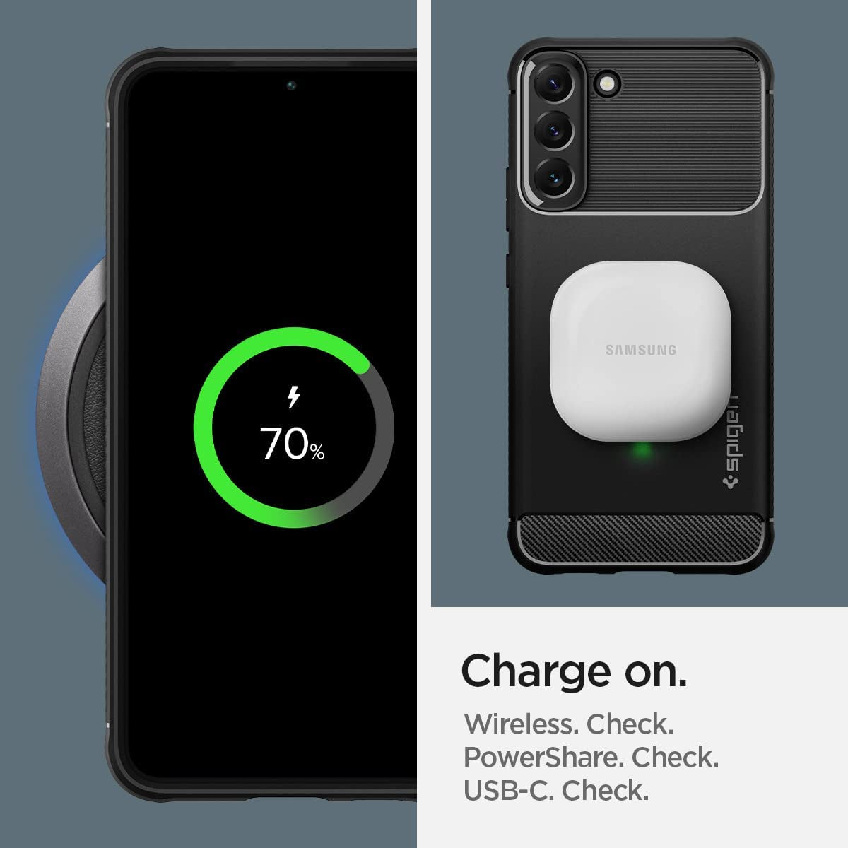 Spigen Rugged Armor Matte Black Case - For Samsung Galaxy S22 - mosaccessories