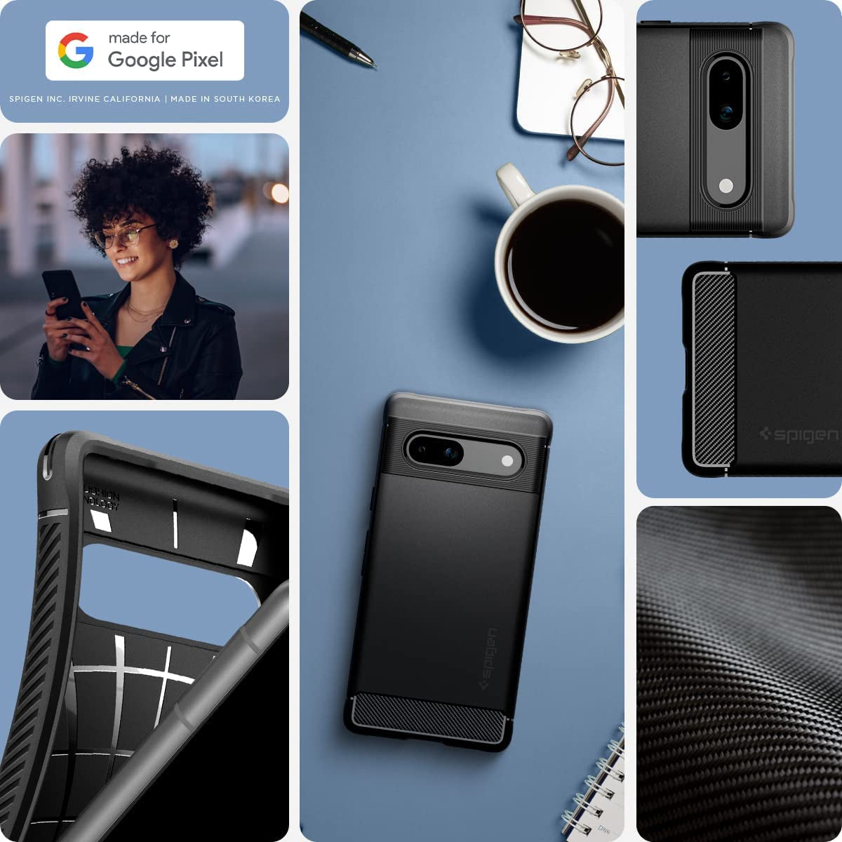 Spigen Rugged Armor Matte Black Case - For Google Pixel 7a - mosaccessories