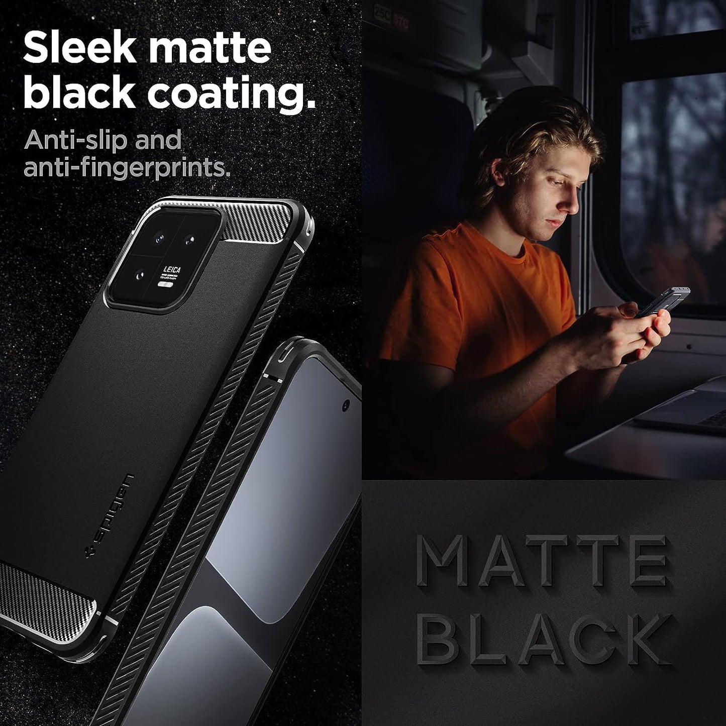 Spigen Rugged Armor Matte Black Case - For Xiaomi 13 - mosaccessories