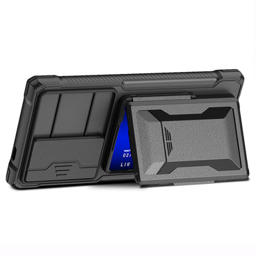 GKK Lens Protection Case Card Slot Kickstand Black Phone Cover - For Samsung Galaxy S24 Ultra