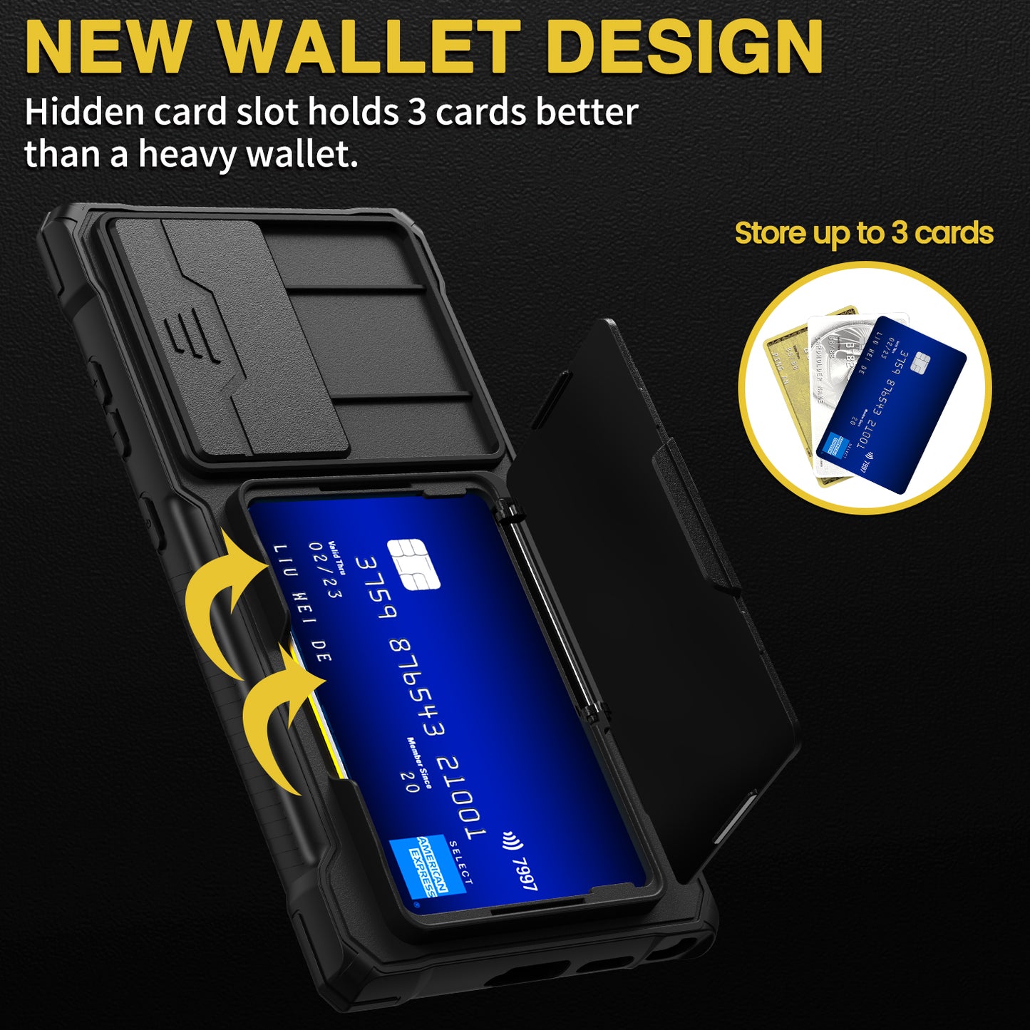 GKK Lens Protection Case Card Slot Kickstand Black Phone Cover - For Samsung Galaxy S24 Ultra