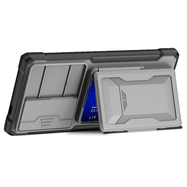 GKK Lens Protection Case Card Slot Kickstand Silver Phone Cover - For Samsung Galaxy S24 Ultra