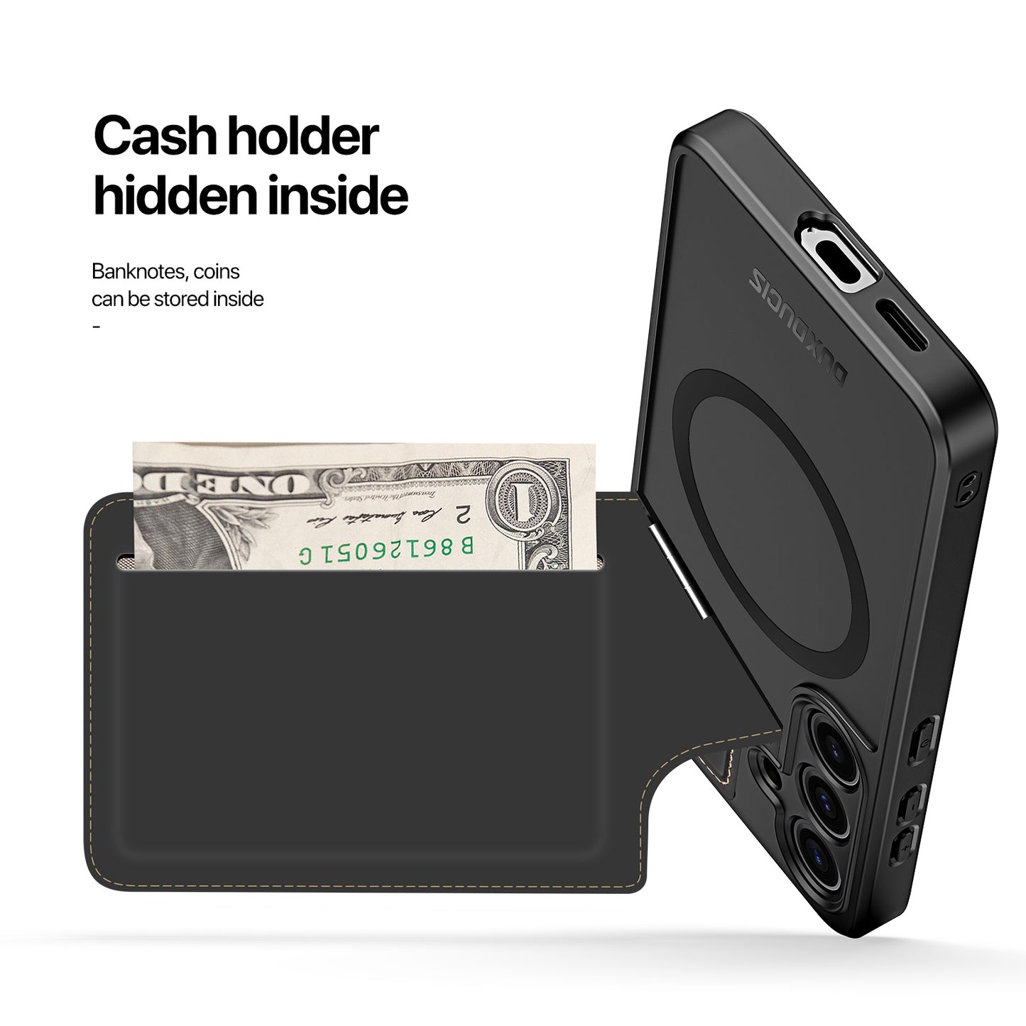 DUX DUCIS Rafi II Series RFID Case Card Holder Kickstand Black Phone Cover - For Samsung Galaxy S24
