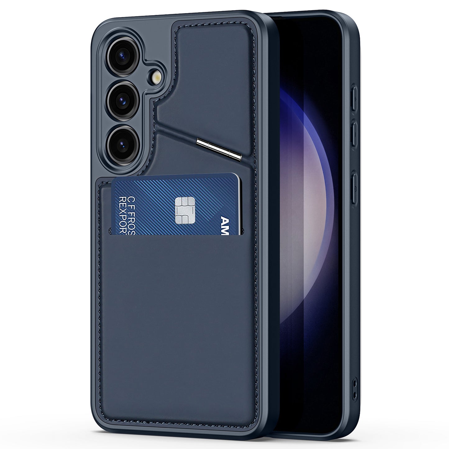 DUX DUCIS Rafi II Series RFID Case Card Holder Kickstand Blue Phone Cover - For Samsung Galaxy S24
