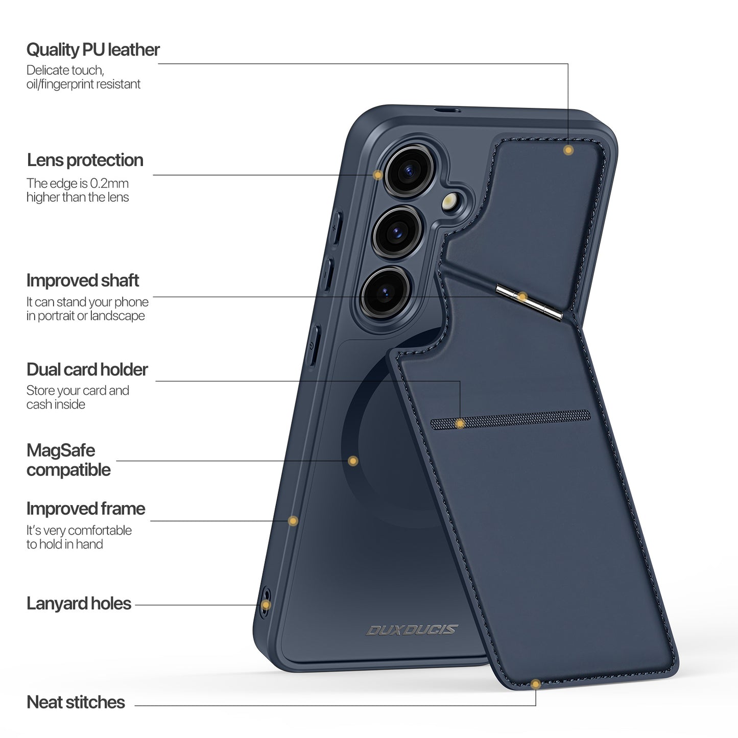 DUX DUCIS Rafi II Series RFID Case Card Holder Kickstand Blue Phone Cover - For Samsung Galaxy S24