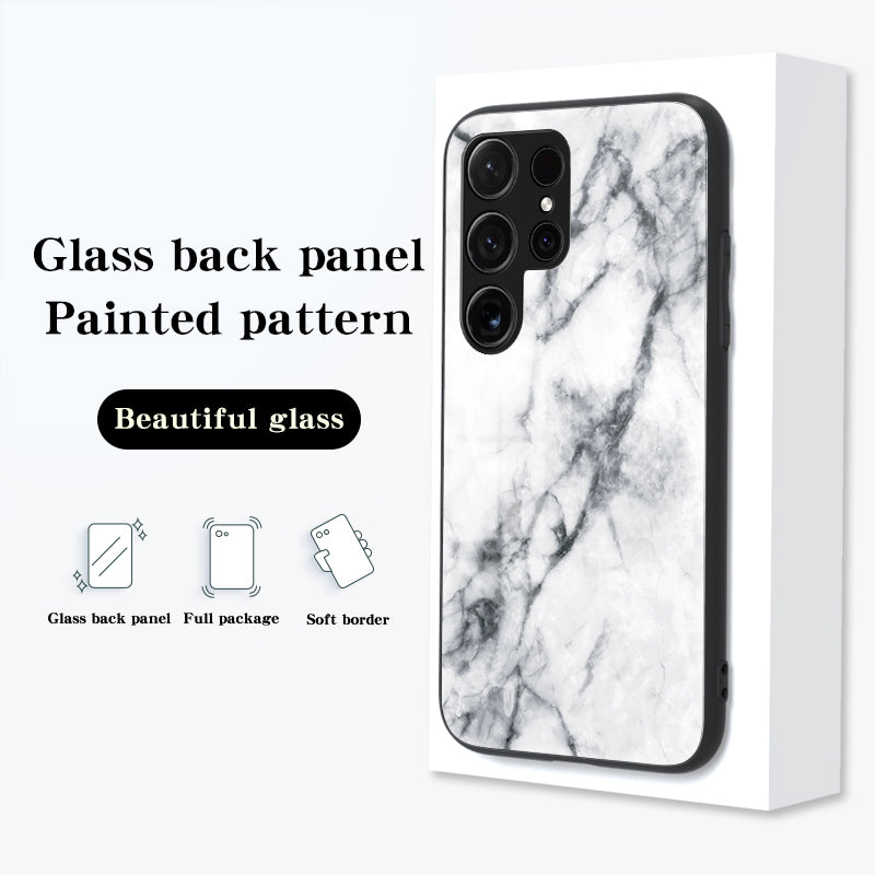 Tempered Glass + PC + TPU Cover with Flying Pigeon Printed Marble Pattern - For Samsung Galaxy S24 Ultra