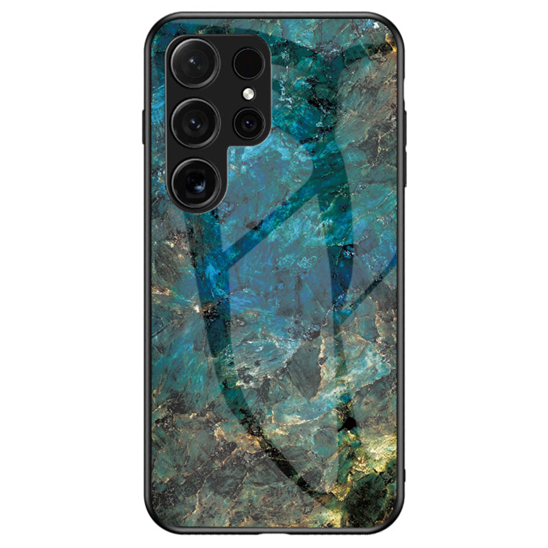Tempered Glass + PC + TPU Cover with Emerald Printed Marble Pattern - For Samsung Galaxy S24 Ultra