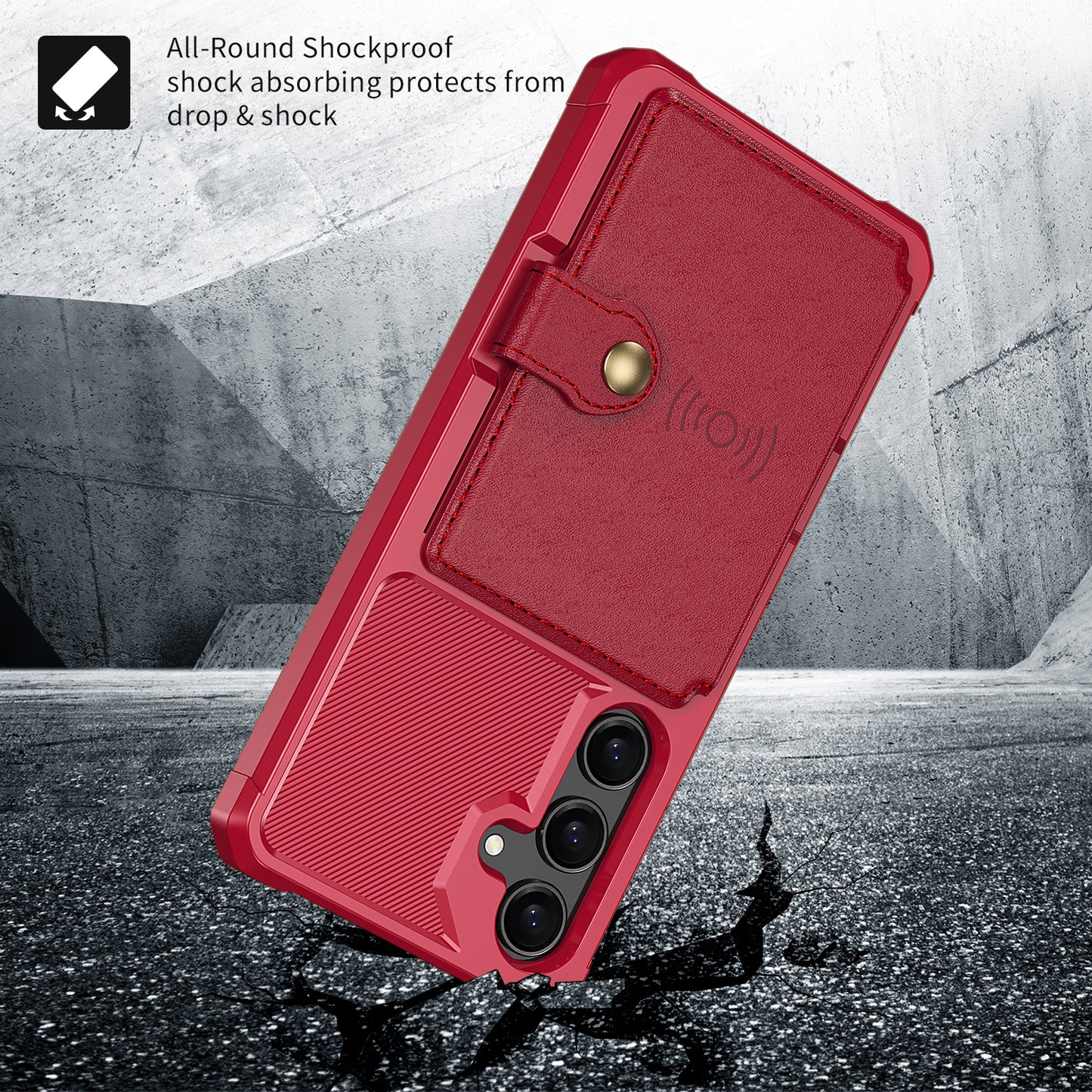 Soft TPU + PU Leather Card Slot Kickstand Red Phone Case - For Samsung Galaxy S24
