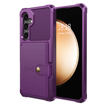 Soft TPU + PU Leather Card Slot Kickstand Purple Phone Case - For Samsung Galaxy S24
