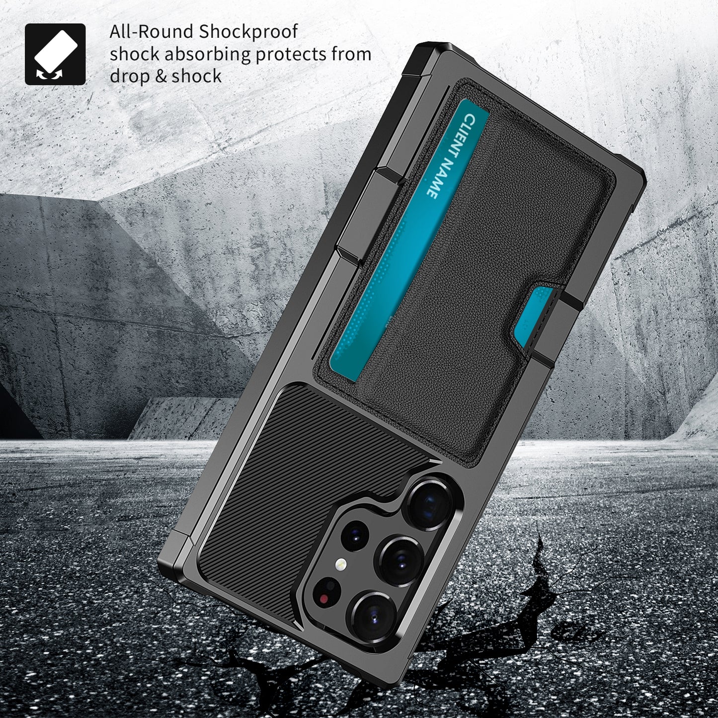 Anti-Drop Case Card Holder Black Phone Cover - For Samsung Galaxy S24 Ultra
