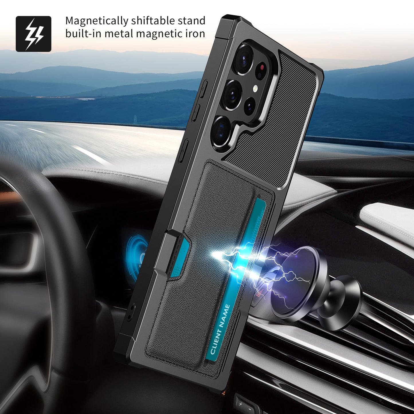 Anti-Drop Case Card Holder Black Phone Cover - For Samsung Galaxy S24 Ultra